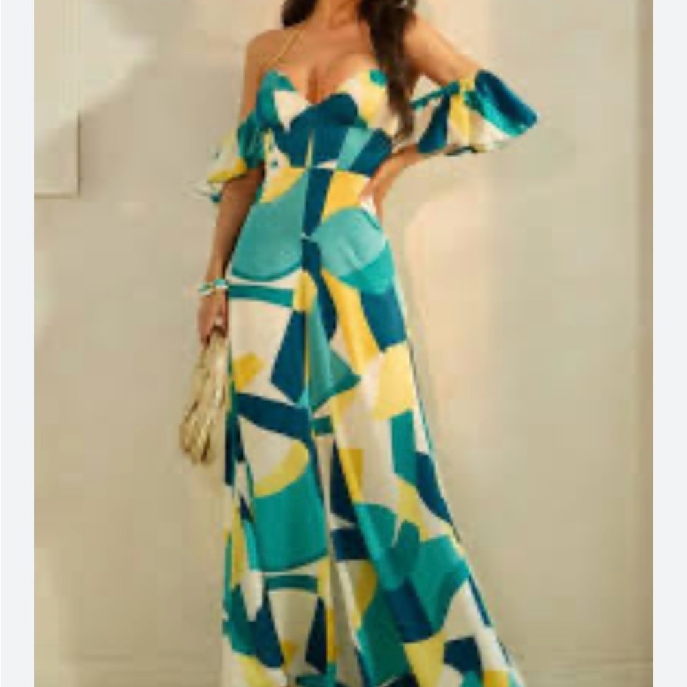 NWOT Multicolor Abstract Print Jumpsuit. Fun & Flirty!! - Picture 1 of 12